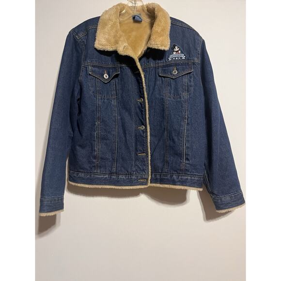 Disney Mickey Mouse Adult Denim Jean Jacket Large Men Women Sherpa Collar